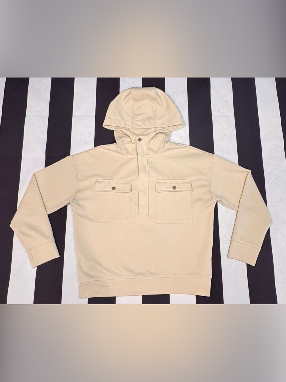 Mango Beige Hooded Sweatshirt with Front Flap Pockets